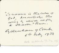 Sydenham of Combe signed quote from Shakespeare Ignorance is the curse of God; knowledge is the wing