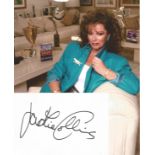 Jackie Collins signed white card with 10x8 colour photo. Good Condition. All autographed items are