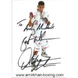 Amir Khan signed 5x3 colour promo photo dedicated. Good Condition. All autographed items are genuine