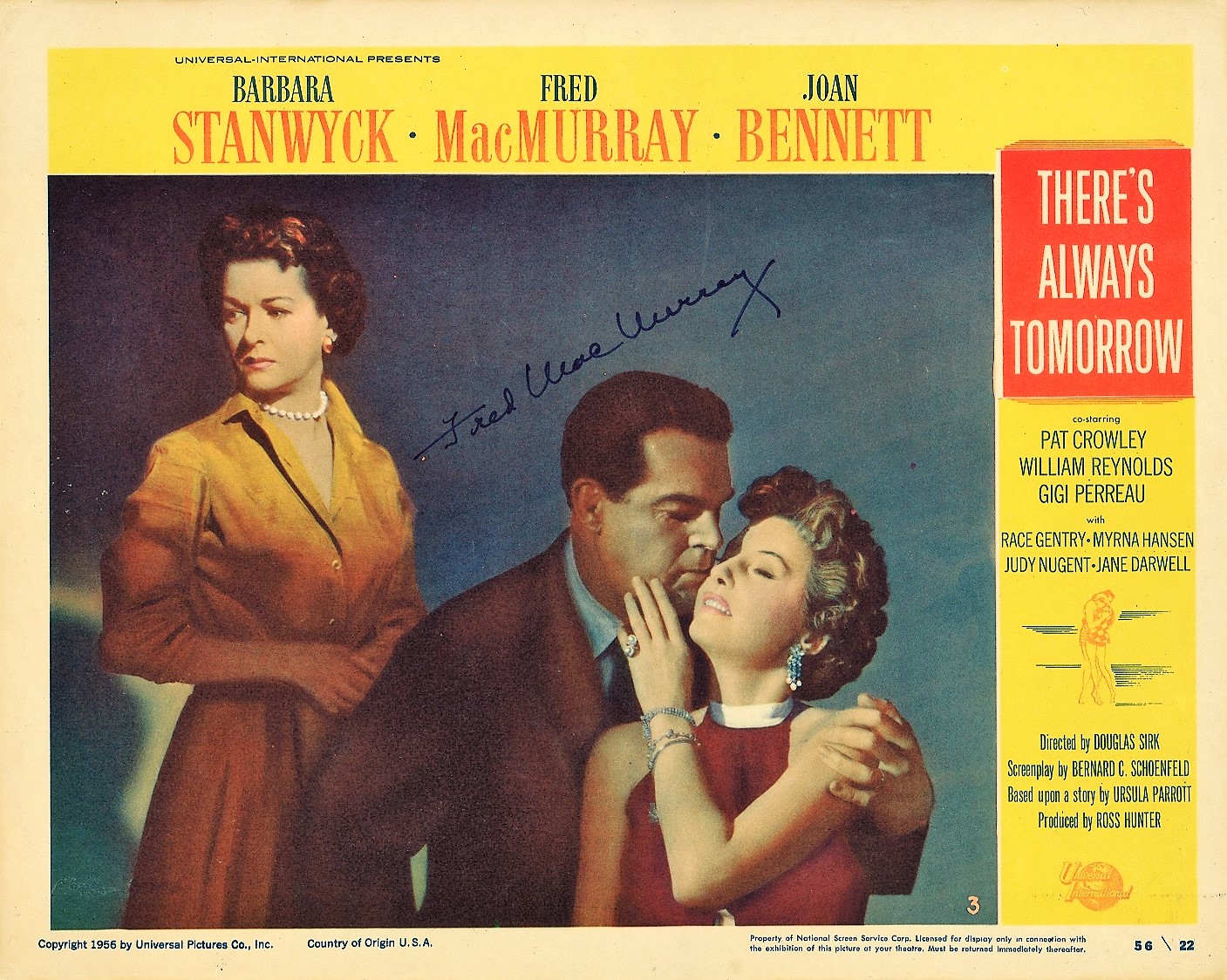 Fred MacMurray signed colour movie still from There's always tomorrow. Good Condition. All