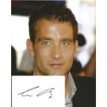 Clive Owen signed white card with 10x8 colour photo. Good Condition. All autographed items are