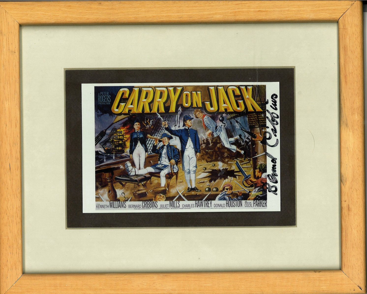 Bernard Cribbins signed Carry on Jack postcard framed and mounted to approx. 10 x 8 inches