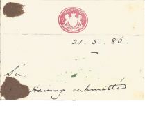 Garnet Wolseley signature piece on War Office paper dated 21. 5. 1886. Field Marshal Garnet Joseph