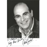David Suchet signed 6x4 black and white photo dedicated. English actor, known for his work on