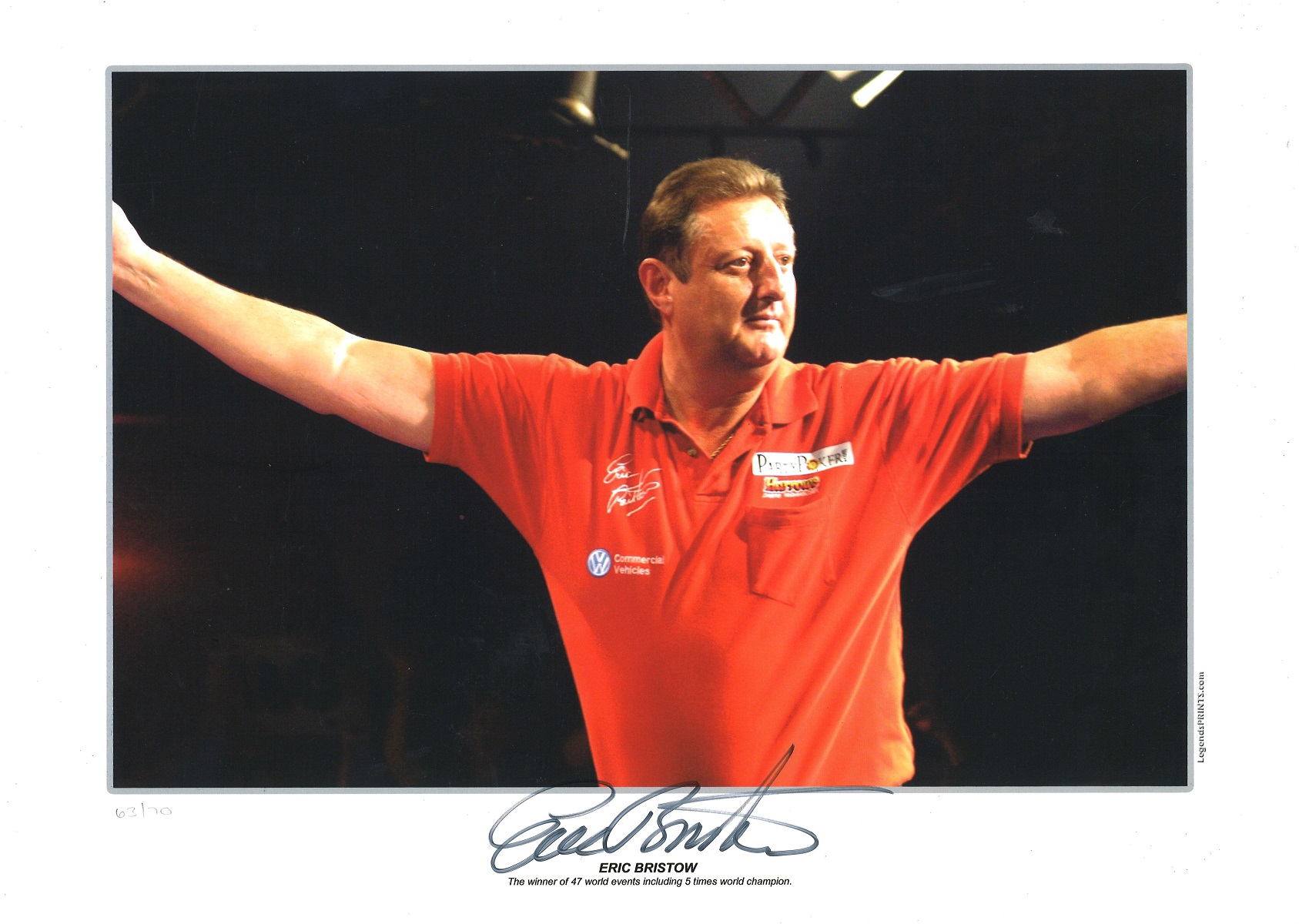 Eric Bristow signed 16x12 colour photo. Good Condition. All autographed items are genuine hand