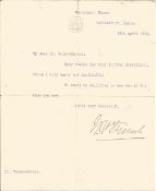 Sir John French 1st Earl of Ypres TLS on War Office paper dated 19th April 1904. Field Marshal
