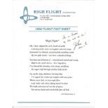 Apollo 15 Moonwalker Jim Irwin signed High Flight Foundation fact sheet to Don and Barbara inscribed