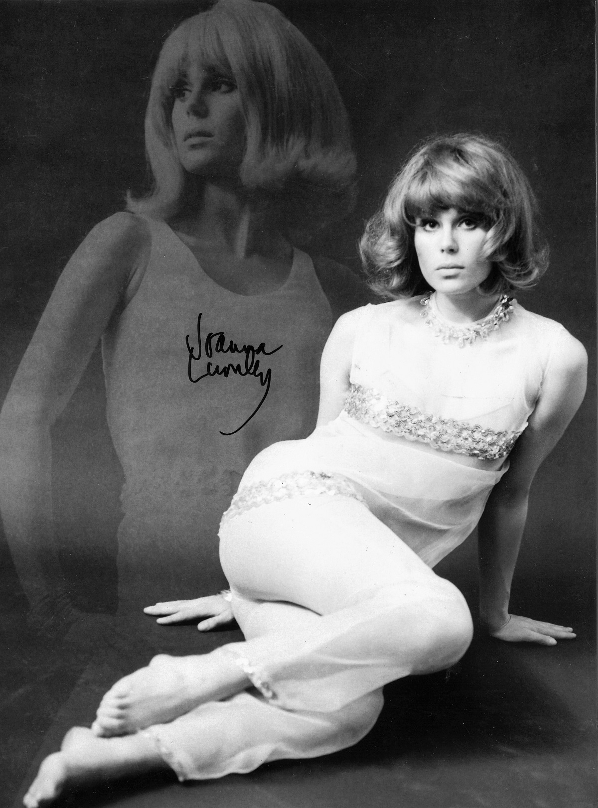 Joanna Lumley signed 16x12 black and white montage. Good Condition. All autographed items are