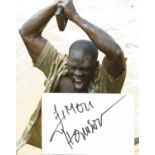 Djimon Hounsou signed 6x4 white card with 10x8 colour photo. Good Condition. All autographed items