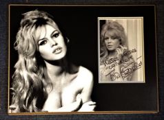 Brigitte Bardot genuine authentic signed autograph display. High quality professionally mounted