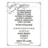 Raymond Burr signed 1983 theatre Programme Underground. Good Condition. All autographed items are