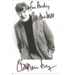 Stephen Fry signed 6x4 black and white photo dedicated. Good Condition. All autographed items are