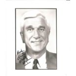 Leslie Nielsen signed 10x8 black and white photo dedicated. Good Condition. All autographed items