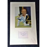 Don Bradman signature piece, mounted below artwork. Approx overall size 20x16. Dedicated. Good