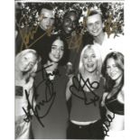 S Club 7 fully signed 10 x 8 inch b/w music band photo. Good Condition. All autographed items are