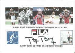 Bjorn Borg tennis legend signed 11 Times Grand Slam winner montage cover. Good Condition. All