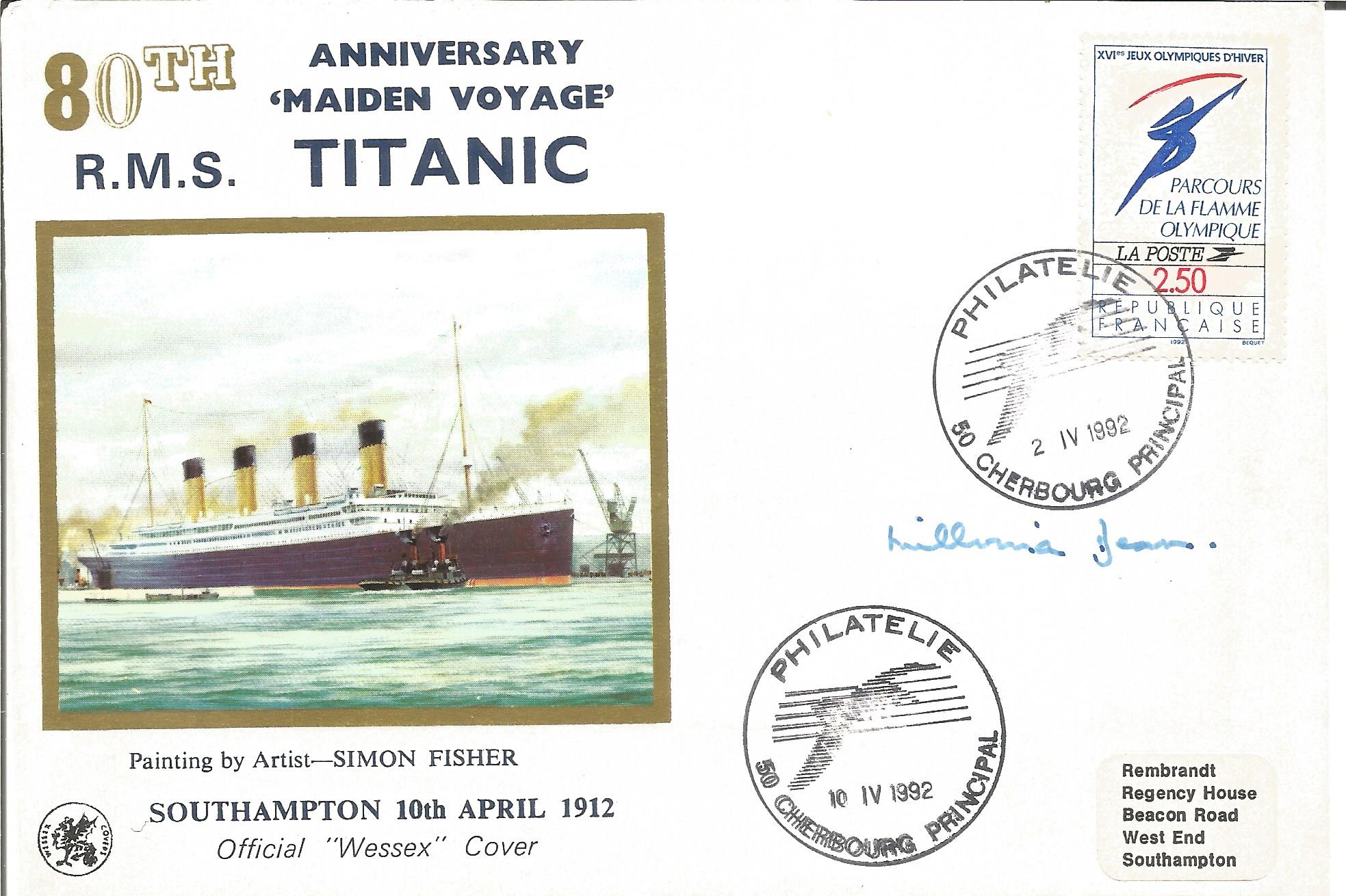 Titanic survivor Millvina Dean signed 1982 80th ann RMS Titanic Maiden voyage cover. Good Condition.