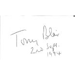 Tony Blair Prime Minister politician signed 3 x 2 inch card. Good Condition. All autographed items