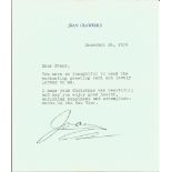 Joan Crawford typed signed letter 1973 thanks for a greetings card. Good Condition. All
