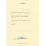 Dr Who Jon Pertwee signed typed letter on personal note paper regarding enjoyment of the Five
