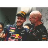 Formula One Sebastian Vettel and Adrian Newey signed 12 x 8 inch colour Red Bull photo. Good