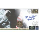 Astronaut Dr Ed Mitchell signed 2009 Isle of Man coin cove. Good Condition. All autographed items
