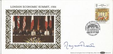 Margaret Thatcher signed Benham Silk London Economic Summit 1984 official FDC BLS9. Good