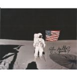 Apollo 14 moonwalker Dr Ed Mitchell signed 10 x 8 inch colour photo on the moon. Good Condition. All