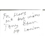 Tony Benn 1925 politician signed 3 x 2 inch card. Good Condition. All autographed items are