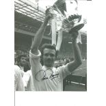Football Paul Reaney 10x8 Signed B/W Photo Picture Celebrating After Leeds Victory In The 1972 FA