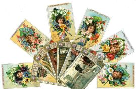 Liebig card collection. 9 sets. 1895/1911. Includes Flower Girls VII 1895, Whaling 1898, Hamlet