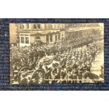 1910 franked postcard. Black and white featuring the funeral of King Edward VI blue jackets