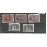 Australia used stamp collection on stockcard. 5 stamps included. Damage on 2 short perfs and