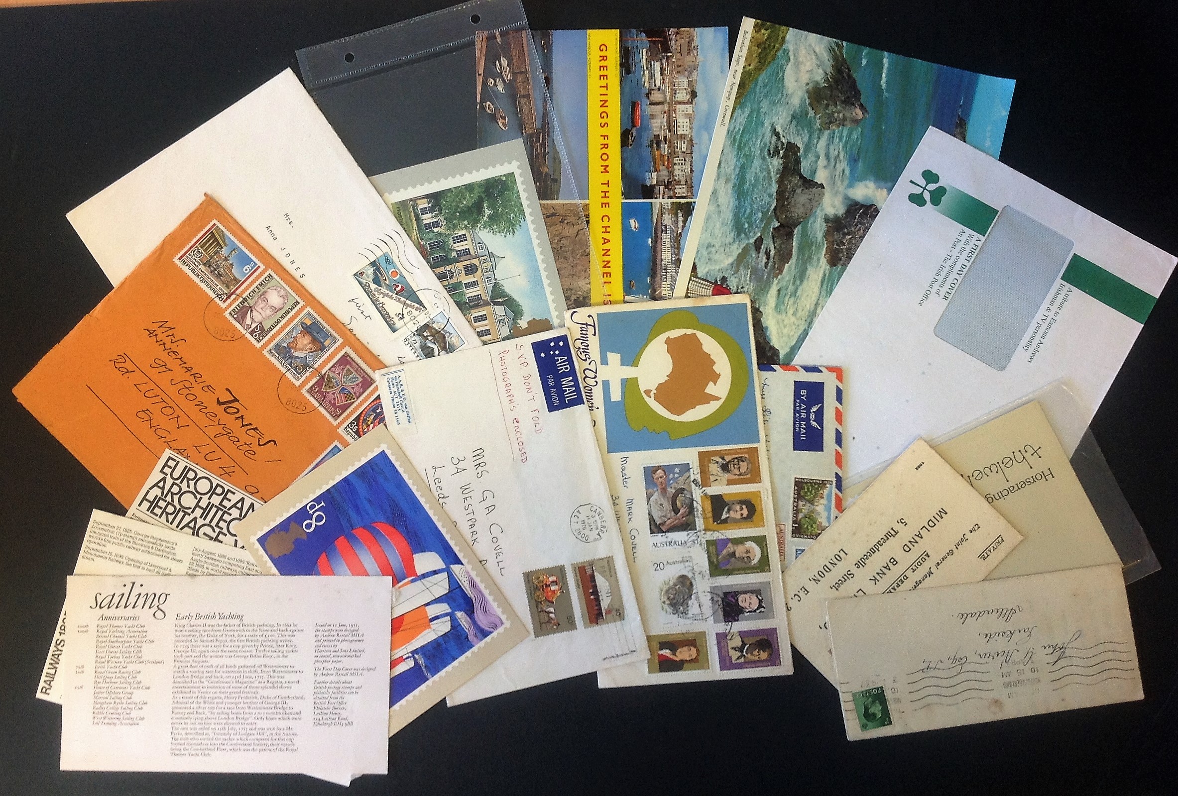 Cover and postcard collection. 18 items in total. Includes Australia 1956 Olympics, GB EVIII 3 4