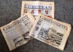 1st edition newspaper collection. Includes The European 11/5/1990, The Sunday correspondent (in 2