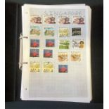 World stamp collection in ring binder. 50+ pages. Includes Singapore, Russia, Kenya, India, USA,