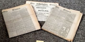 Old newspaper collection. 3 included. The Times Weekly edition 3/7/1891, The Times 13/8/1889 and The