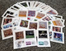 GB postcard collection. 60 in total some duplication. Produced by Benham. Silk screen printing of