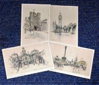 Mint postcard collection. 4 coloured sketches. Big Ben, Trafalgar Square, St James palace and