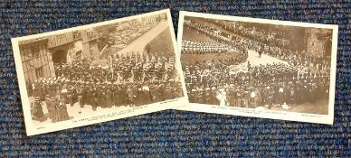 2 mint postcards. Black and white. Photograph probably printed 1910 of The funeral procession of the