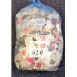 USA stamp collection glory bag hundreds of stamps used cleaned mostly 1930s, 40s and 50s mounted may