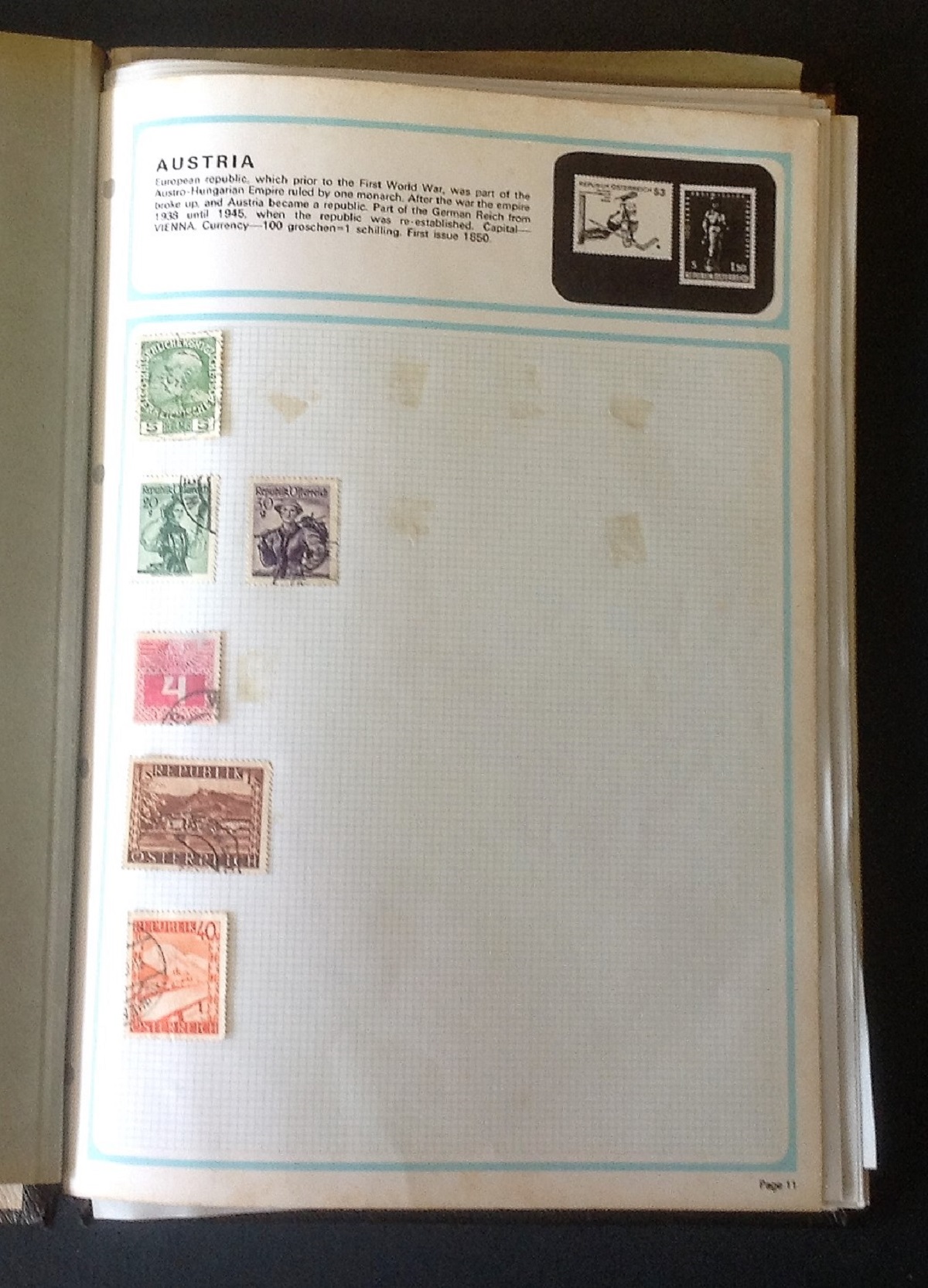 European stamp collection in album on 50 pages. Includes Austria, Belgium, Denmark, Finland. Good