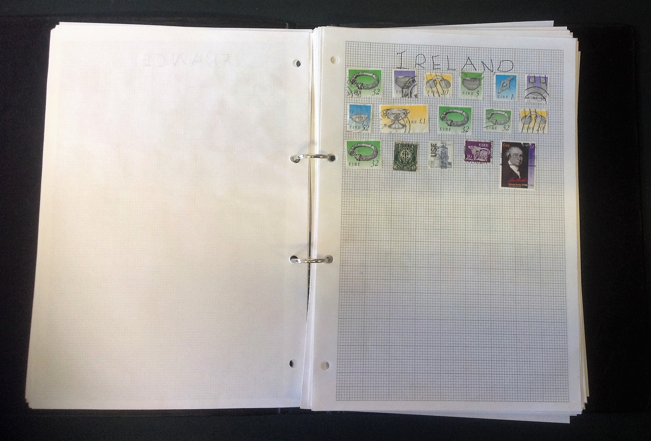 World stamp collection in ring binder. 50+ pages. Includes Singapore, Russia, Kenya, India, USA, - Image 8 of 8