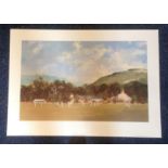 Cricket print approx 26x18 titled Setting the field by the artist Roy Perry picturing a typical