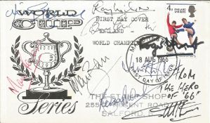 Football World Cup Winners 1966 signed FDC rare item signed by England Heroes Bobby Moore, Geoff
