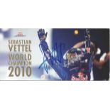 Motor Racing Sebastian Vettel signed 4X8 Red Bull 2010 Word Champion commemorative card. Good