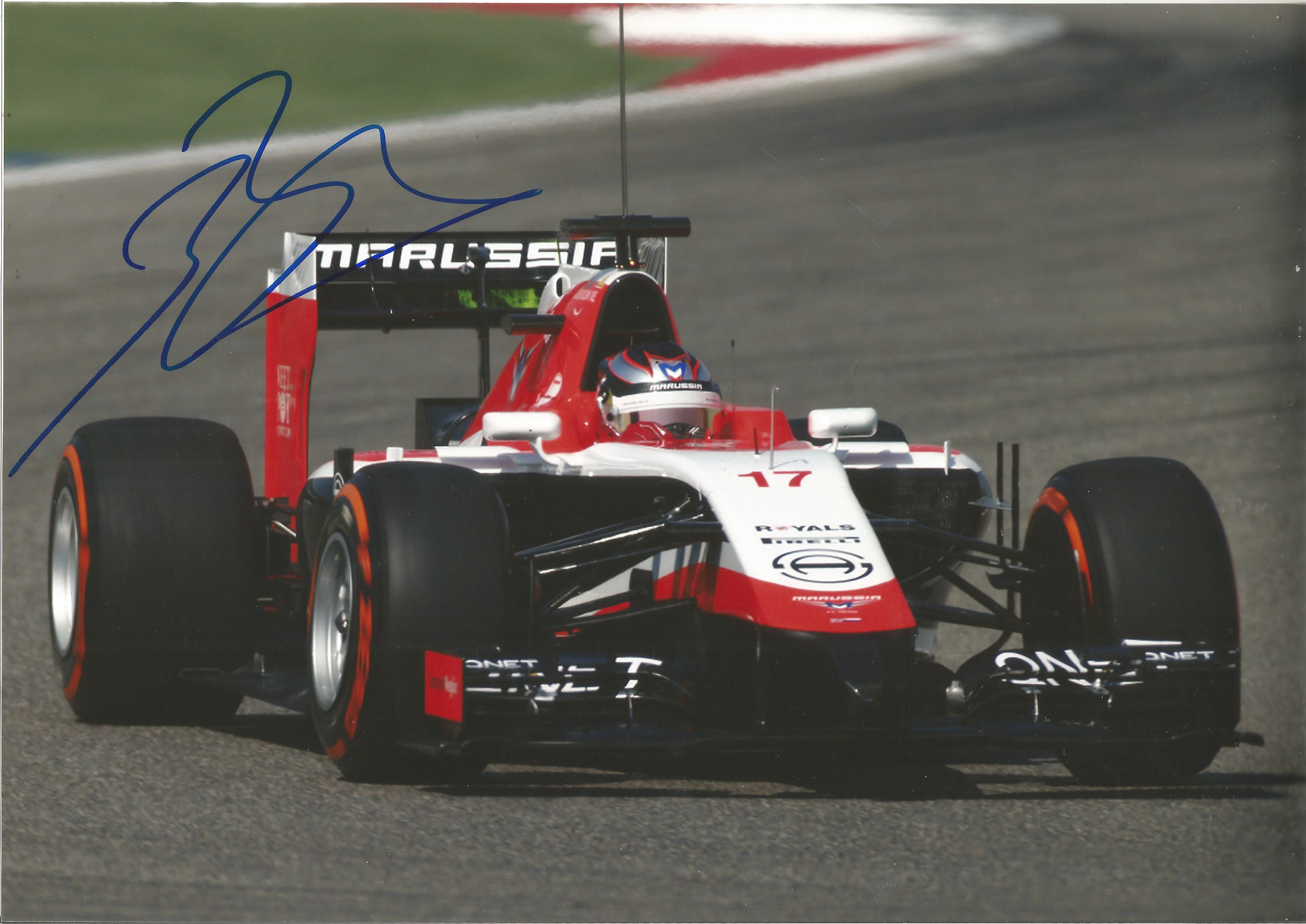 Motor Racing Jules Bianchi signed 12x8 colour photo pictured driving for Marussia. Good Condition.