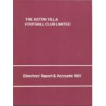 Football Aston Villa directors report and accounts booklet for the year 1981. Good Condition. All