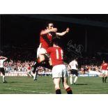 Football Gordon Hill signed 16x12 colour photo pictured celebrating after Manchester Uniteds win