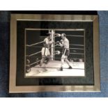 Boxing Muhammad Ali and Sir Henry Cooper 30x26 framed and mounted signed black and white photo